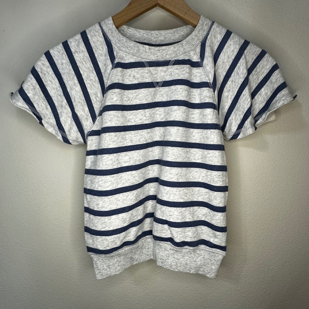 SO Kids Striped Raglan Short Sleeve Sweatshirt Size M‎ 8 Gray Navy Blue Casual